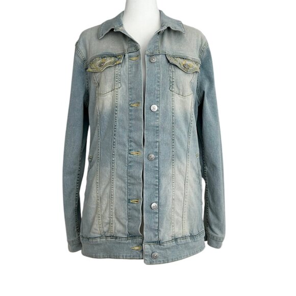 LuLaRoe Jaxon Light Wash Embroidered Denim Jacket (S) - Picture 5 of 15